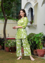 Lime Green Cotton Ikat Print Co-Ord Set