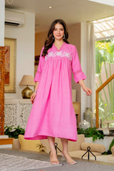Women's Pink Floral Embroidered Gown