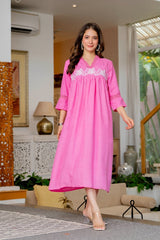Women's Pink Floral Embroidered Gown