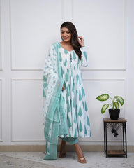 Sea Green Cotton Suit Set with Dupatta Set