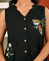 Cotton Black Embroidered Sleeveless Co-ord Set