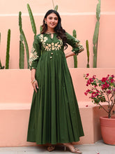 Green Cotton Anarkali Embroidery Gown