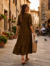 Black & Mustard Striped Tiered Maxi Dress for woman