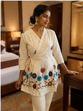 Women's Floral Embroidered Angrakha Peplum Kurta with Pant - Raddo Cotton