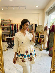 Women's Floral Embroidered Angrakha Peplum Kurta with Pant - Raddo Cotton