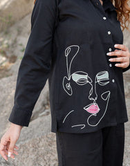 Black Embroidered Cotton Flex Co - Ord Set - pasoya