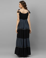 Elegant Black and Grey Viscose Rayon Gown - pasoya