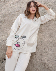 Off White Embroidered Cotton Flex Co - Ord Set - pasoya