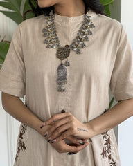 Off White Embroidered Cotton Kurta and Palazzo Set - pasoya