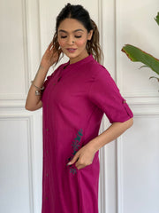 Pink Embroidered Cotton Kurta and Palazzo Set - pasoya