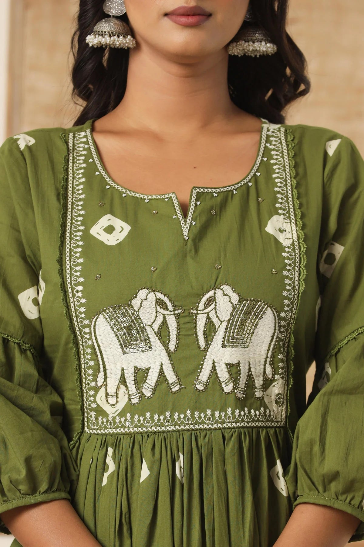 Dark Green Cotton Embroidered Kurti Pant And Dupatta Set