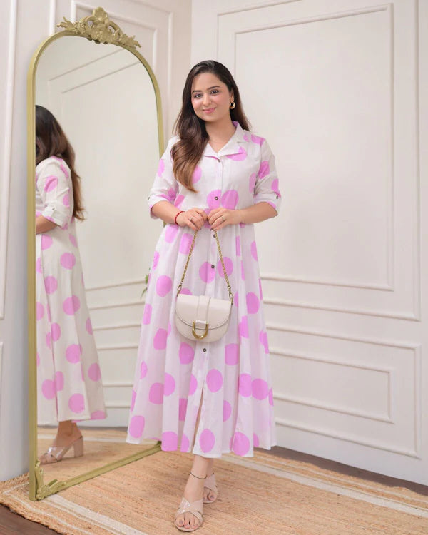 Pink Pop Viscose Rayon Polka Dress