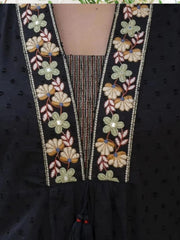 Black Embroidered Ram Boota Kurta and Pant Set with Dupatta