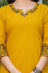 Women's Mustard Yellow Embroidered Kurta Set with Printed Dupatta