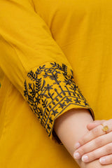 Women's Mustard Yellow Embroidered Kurta Set with Printed Dupatta