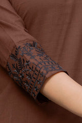 Women's Coffee Brown Embroidered Straight Kurta Set with Block Printed Dupatta