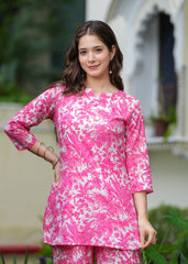 Pink Tropical Print Cotton Co-Ord Set