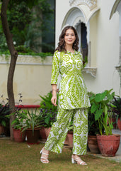 Lime Green Cotton Ikat Print Co-Ord Set