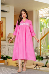 Women's Pink Floral Embroidered Gown