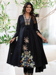 Black Embroidered Ram Boota Kurta and Pant Set with Dupatta