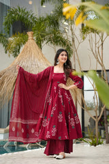 Gulbagh Maroon Handblock Anarkali Set