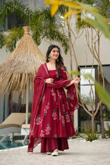 Gulbagh Maroon Handblock Anarkali Set