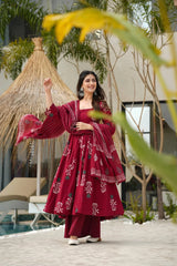 Gulbagh Maroon Handblock Anarkali Set
