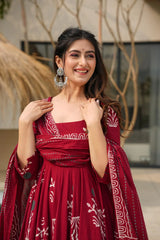 Gulbagh Maroon Handblock Anarkali Set