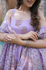 Lavender Cotton Anarkali Dupatta Set