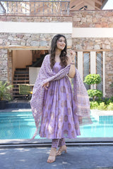 Lavender Cotton Anarkali Dupatta Set