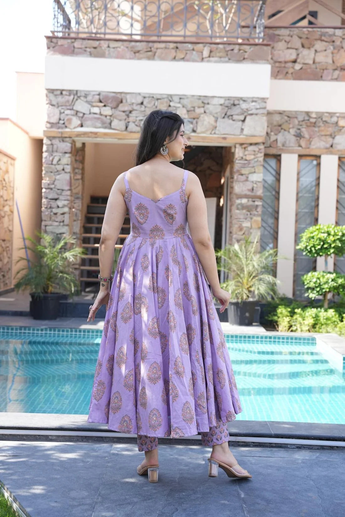 Lavender Cotton Anarkali Dupatta Set