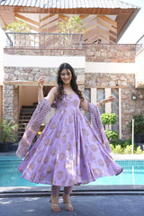 Lavender Cotton Anarkali Dupatta Set