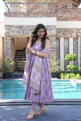 Lavender Cotton Anarkali Dupatta Set