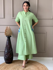 Pastel Green Embroidered Cotton Kurta and Palazzo Set