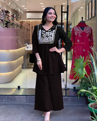 Black Embroidered Cotton Kurta and Pant Set