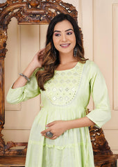 Stylish Green Embroidered Cotton Lurex Anarkali Gown