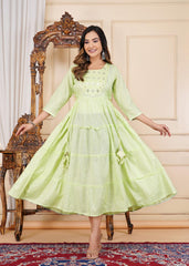 Stylish Green Embroidered Cotton Lurex Anarkali Gown