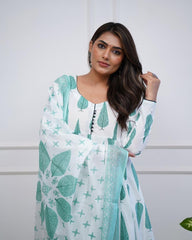 Sea Green Cotton Suit Set with Dupatta Set