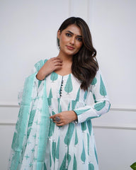 Sea Green Cotton Suit Set with Dupatta Set