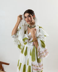 Green Print Cotton Angrakha Style Dupatta Set