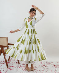Green Print Cotton Angrakha Style Dupatta Set