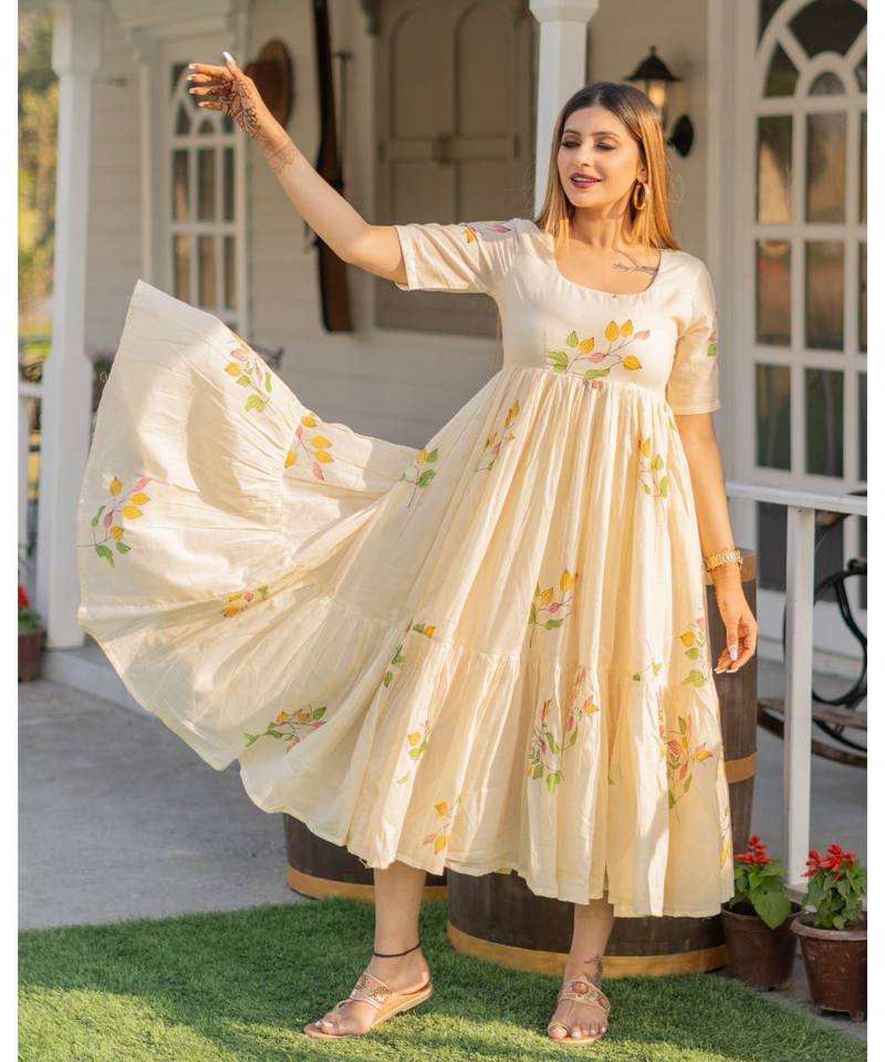 Viscose Rayon Leaves Print Gown