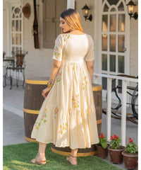 Viscose Rayon Leaves Print Gown