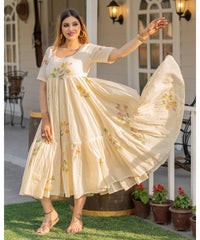 Viscose Rayon Leaves Print Gown