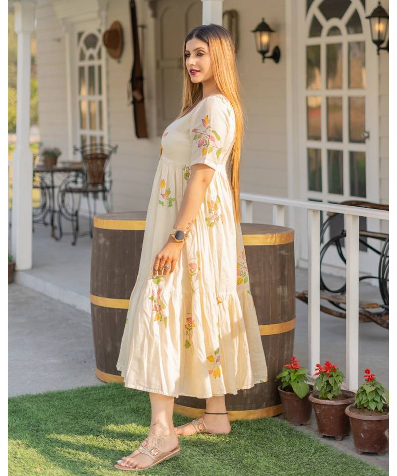 Viscose Rayon Leaves Print Gown