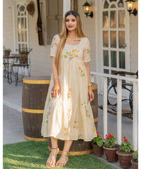 Viscose Rayon Leaves Print Gown