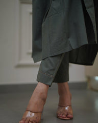 Olive Green Cotton Embroidery Kurta Set