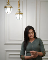 Olive Green Cotton Embroidery Kurta Set