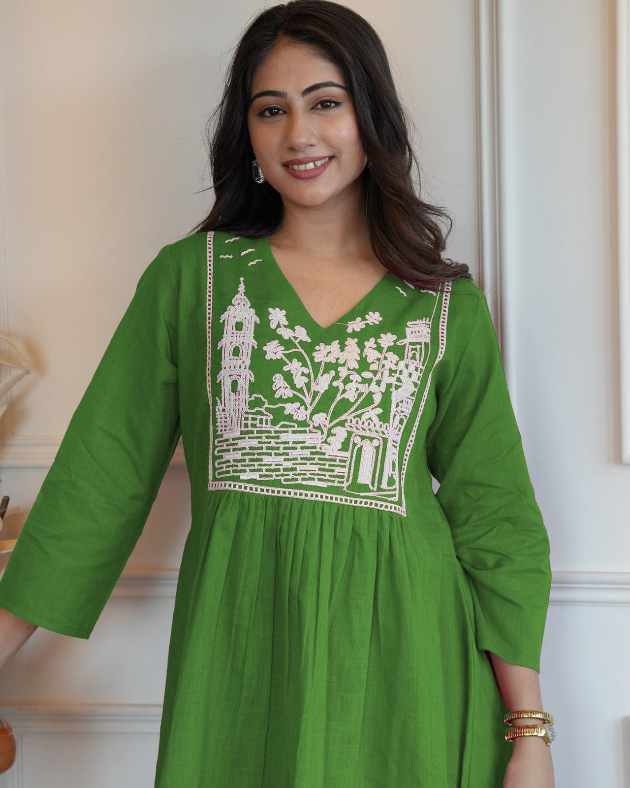 Green Cotton Embroidery Co-ord Set