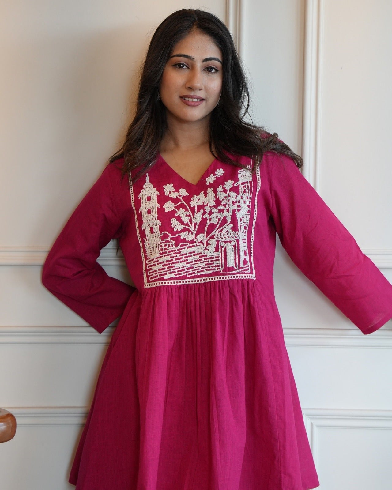 Pink Cotton Embroidery Co-ord Set